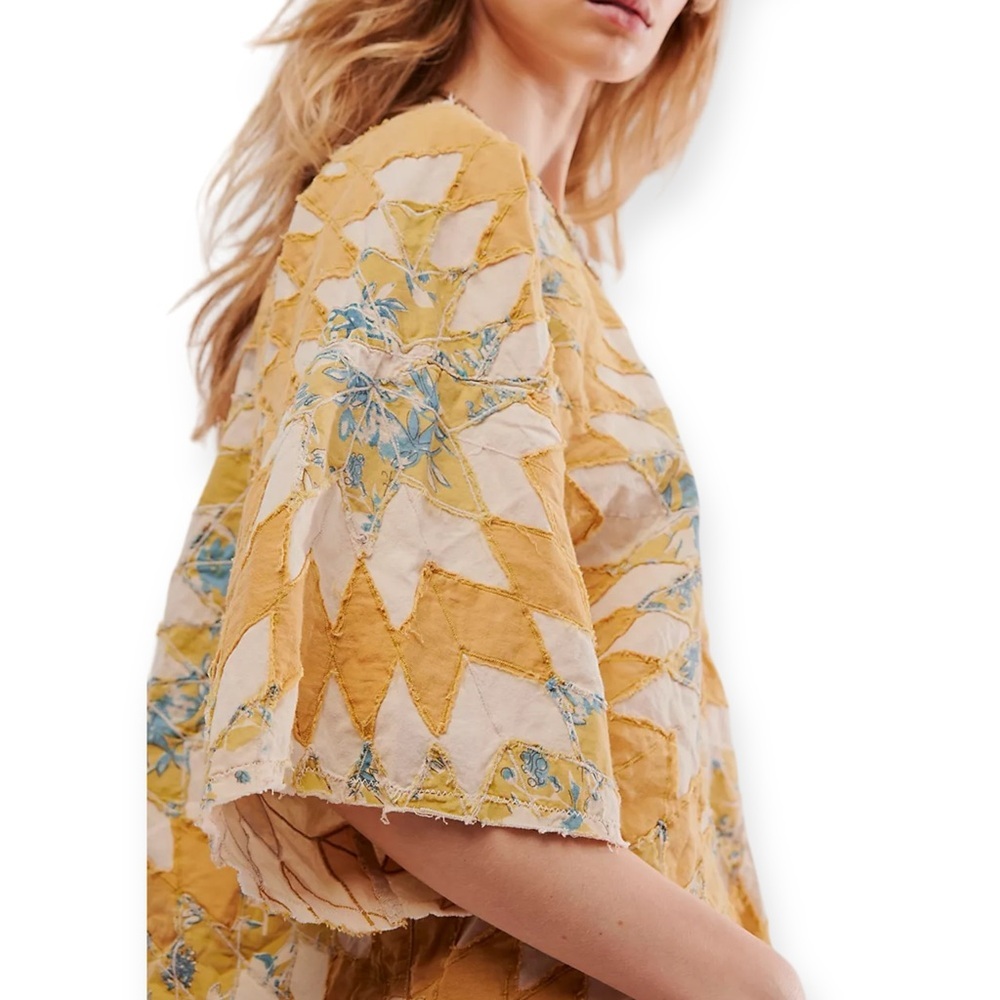 Magnolia Pearl 1070 Matilda Marisol Top yellow cream quilted sunburst One Size - Picture 3 of 11